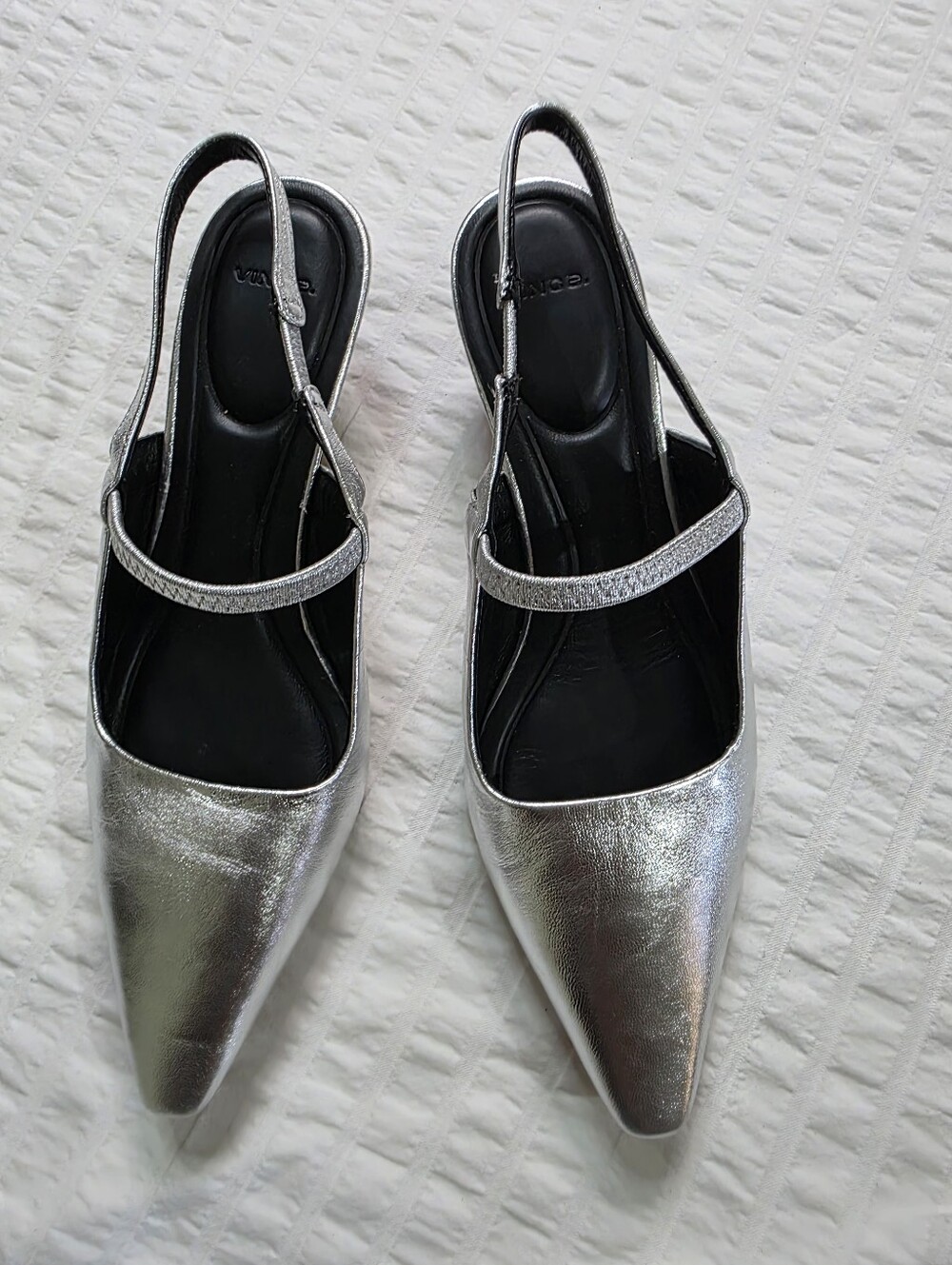 Vince Silver Back Strap Low Heel 2" Inches